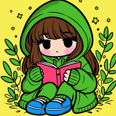girl in oversized hoodie reading a book