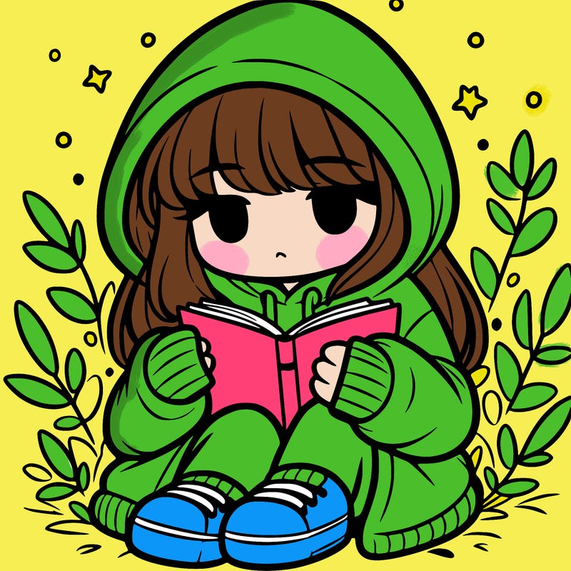 girl in oversized hoodie reading a book