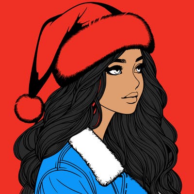realistic girl in santa hat