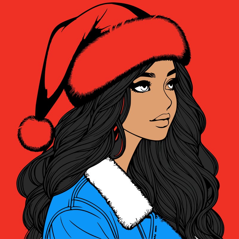 realistic girl in santa hat