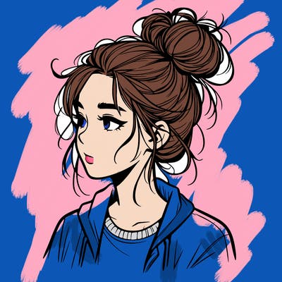 realistic teenage girl with a messy bun
