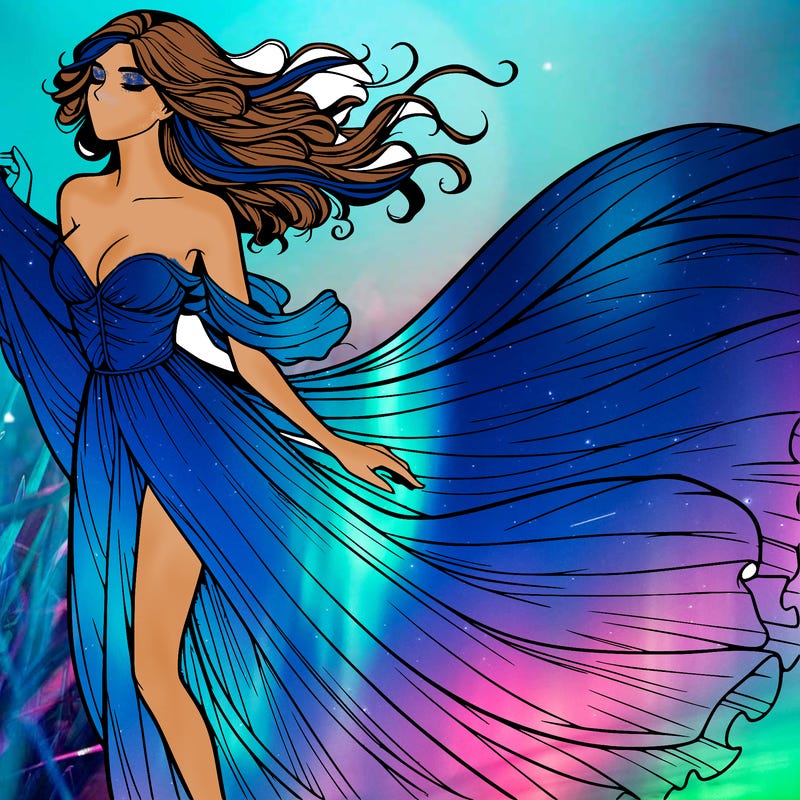 realistic woman in dress flowing the the wind