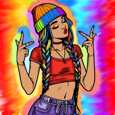 realistic teenage girl with braids and a beanie and crop top doing 🫶🏼
