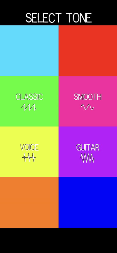 Pocket Talkbox - Tone selection screen in Pocket Talkbox showing Classic Smooth Voice and Guitar options