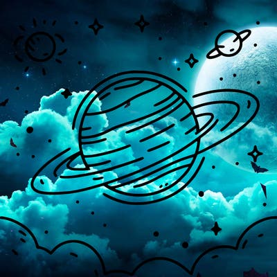 space with a light purple planet