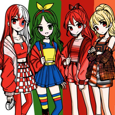 teen manga girls group of 4