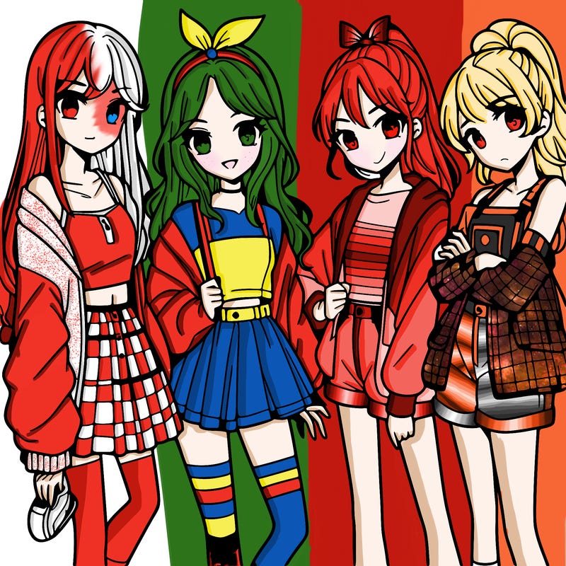 teen manga girls group of 4