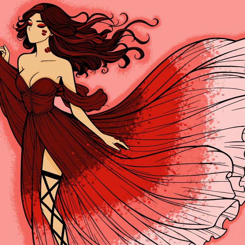 realistic woman in dress flowing the the wind