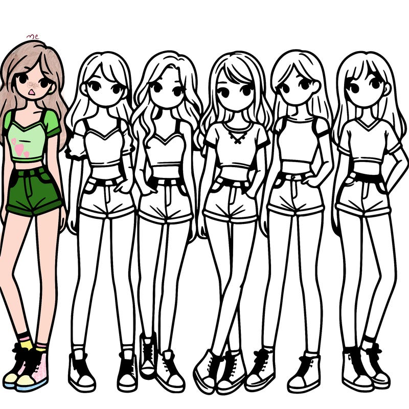 a group of girls wearing crop tops and shorts