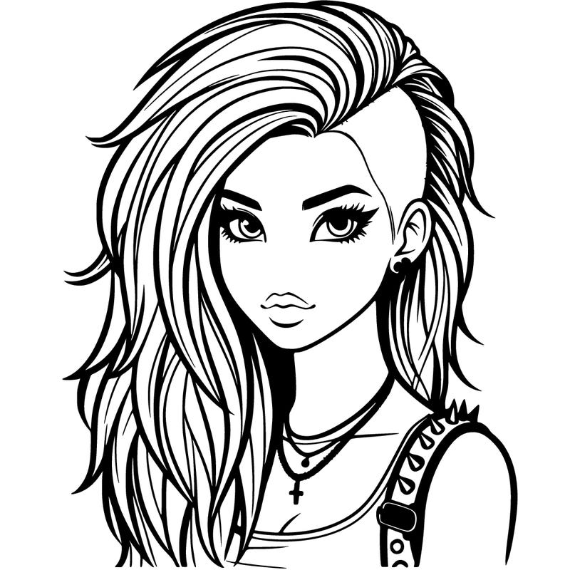 realistic beautiful girl with punk style and long hair