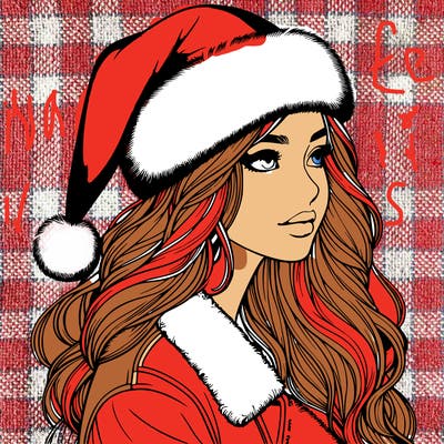 realistic girl in santa hat