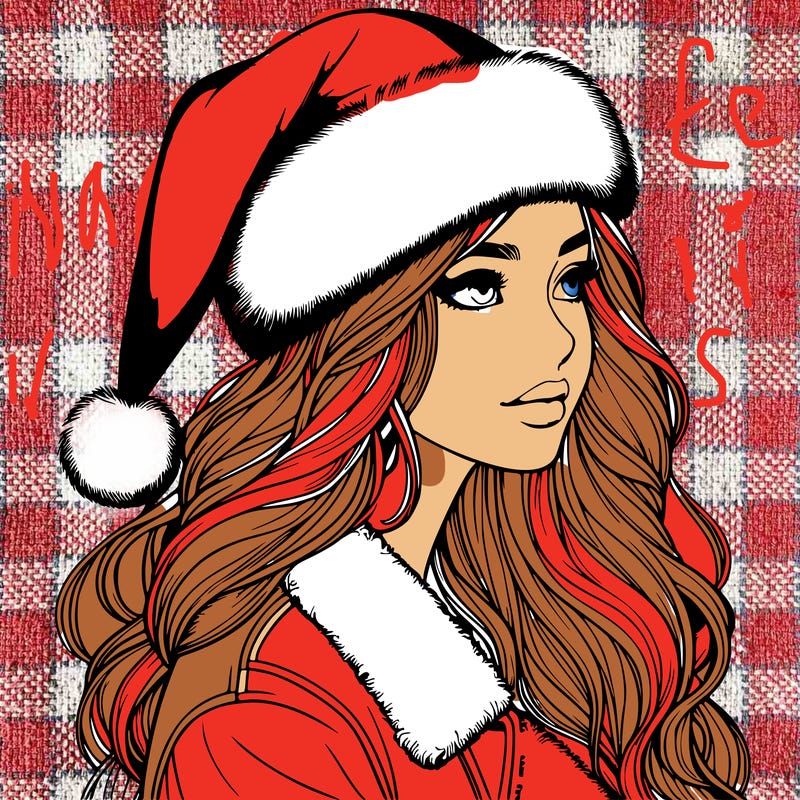 realistic girl in santa hat