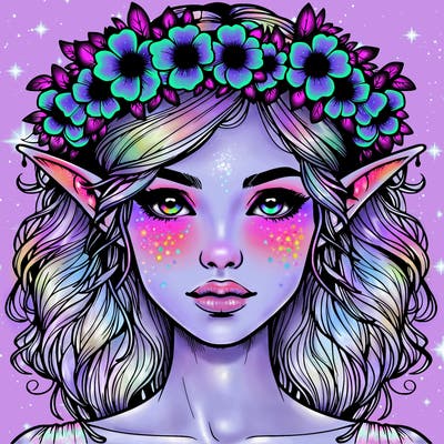 realistic female elf with flower crown