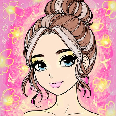 realistic pretty girl with hair in bun