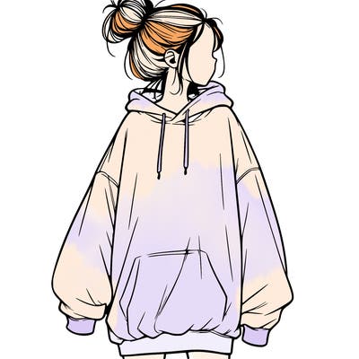realistic girl with a oversized sweatshirt on and a bun