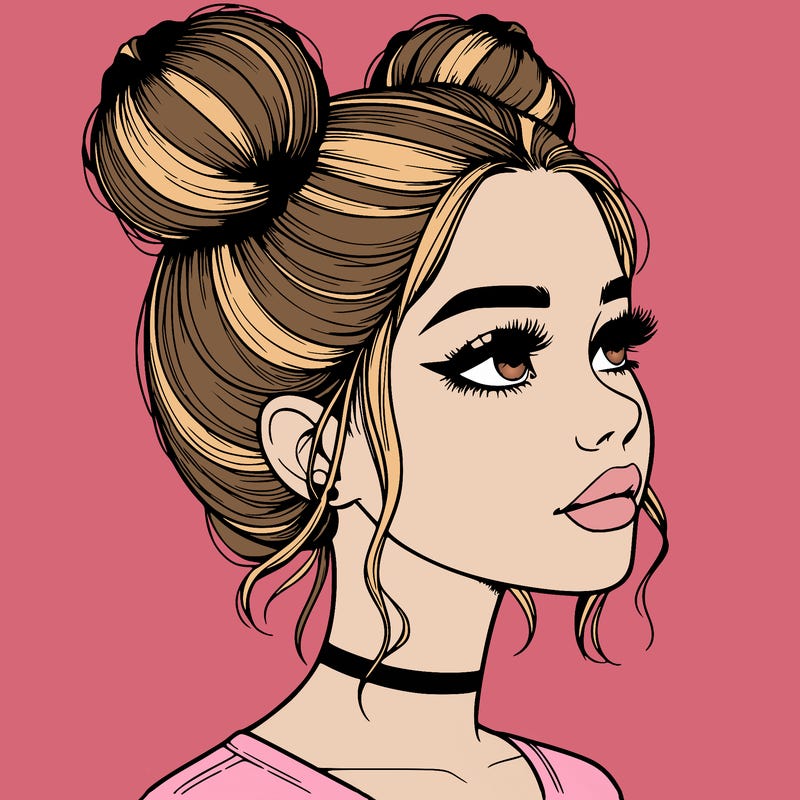 realistic girl with buns on the top of her head