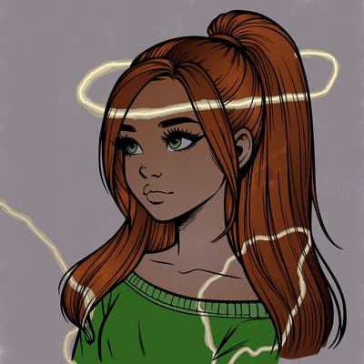 realistic girl with a high ponytail