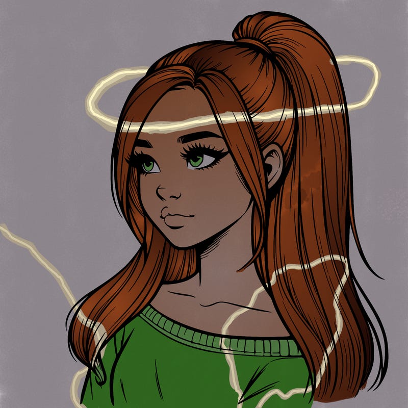 realistic girl with a high ponytail