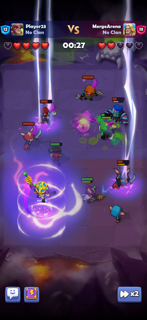 Real-time PvP battle arena in Ludus Strategy Card Battle showing heroes and special abilities