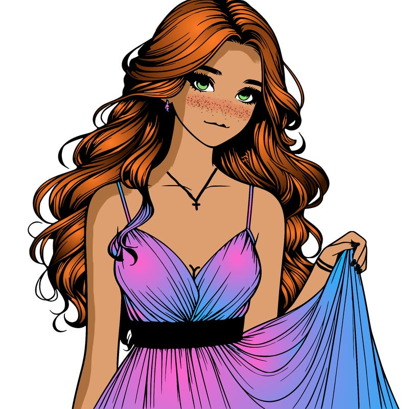 realistic girl in flowy silky prom dress