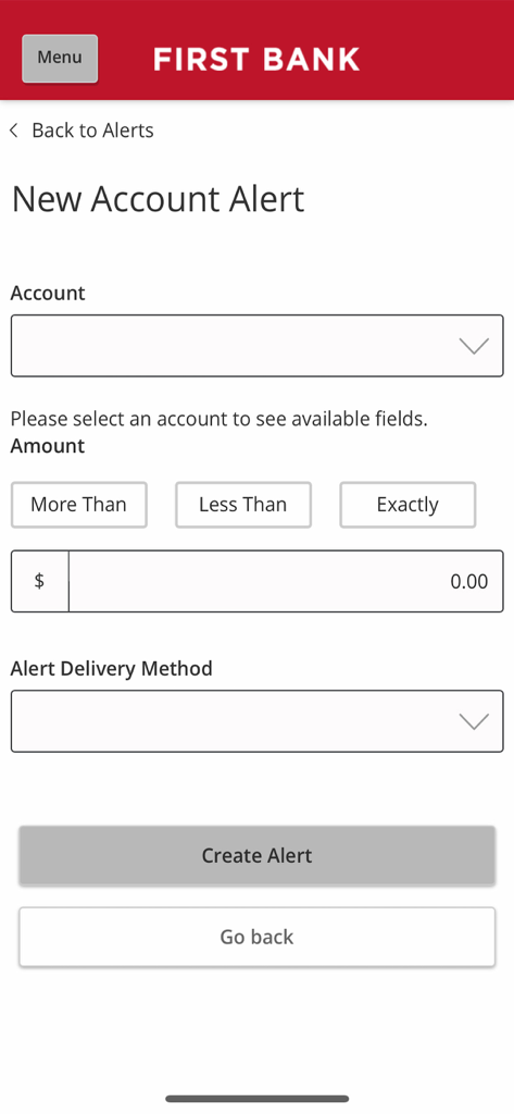 Richten Sie eine neue Kontowarnung in der First Bank Mobile App ein