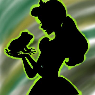 a shadow of a princess holding a frog realistic