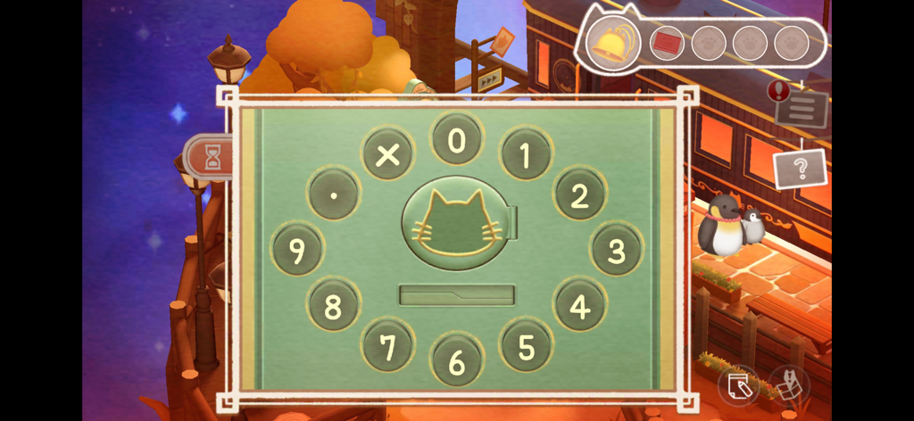 Stray Cat Doors 3: Chapter 2 - Una captura de pantalla del juego de un puzle de teclado numérico con un icono en forma de gato en un acogedor entorno de estación de tren