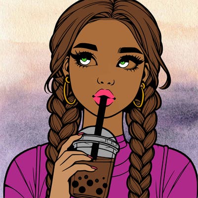realistic girl with braided hair drinking boba