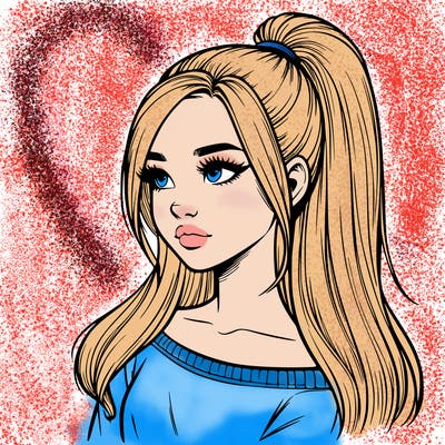 realistic girl with a high ponytail