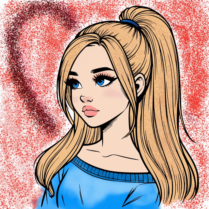 realistic girl with a high ponytail