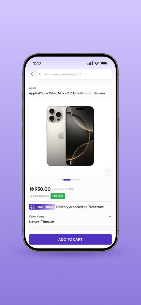Product page for Apple iPhone 16 Pro Max on the Ourshopee online shopping app showing price and delivery details