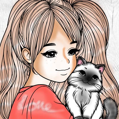realistic girl with cat