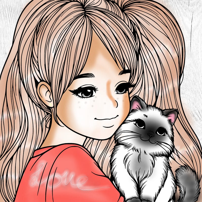 realistic girl with cat