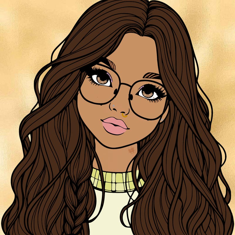 girl with long hair and freckles and glasses realistic