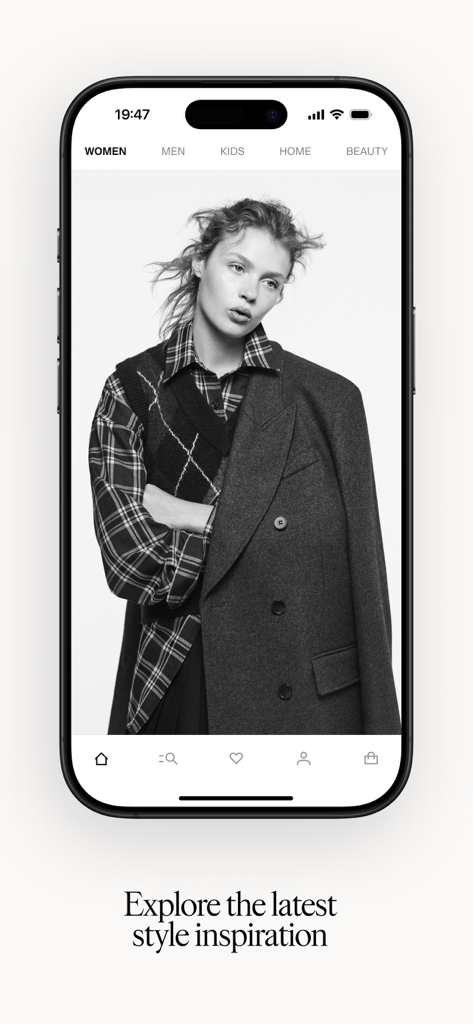 HM mobile app screen featuring women fashion style inspiration and seasonal collections