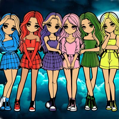 a group of girls realistic