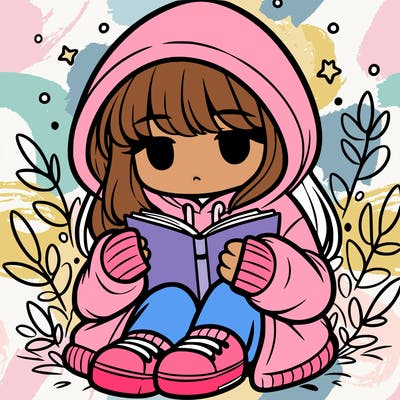girl in oversized hoodie reading a book
