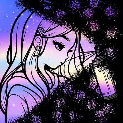 a realistic girl spray painting