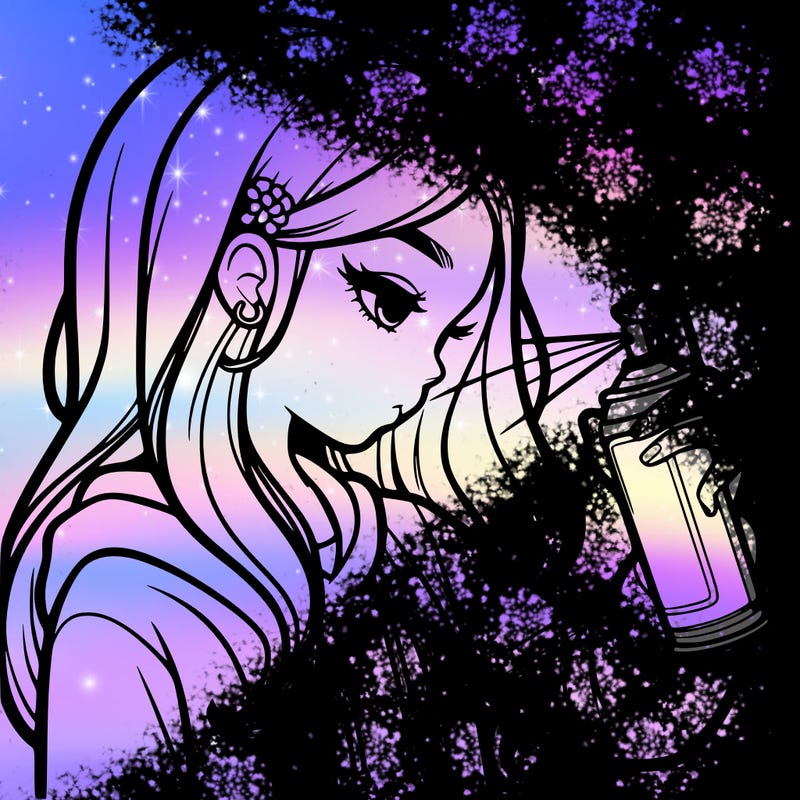 a realistic girl spray painting