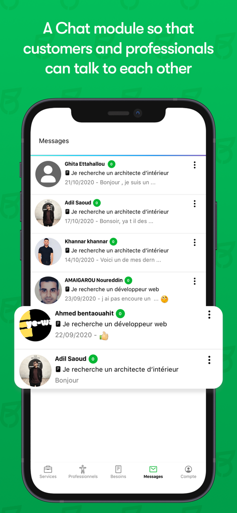 Jobbers: Jobbing and Freelance - Interface of the Jobbers app showing the chat module for direct communication between customers and freelancers