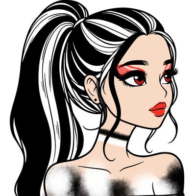 a beautiful and realistic girl with a high pony tail