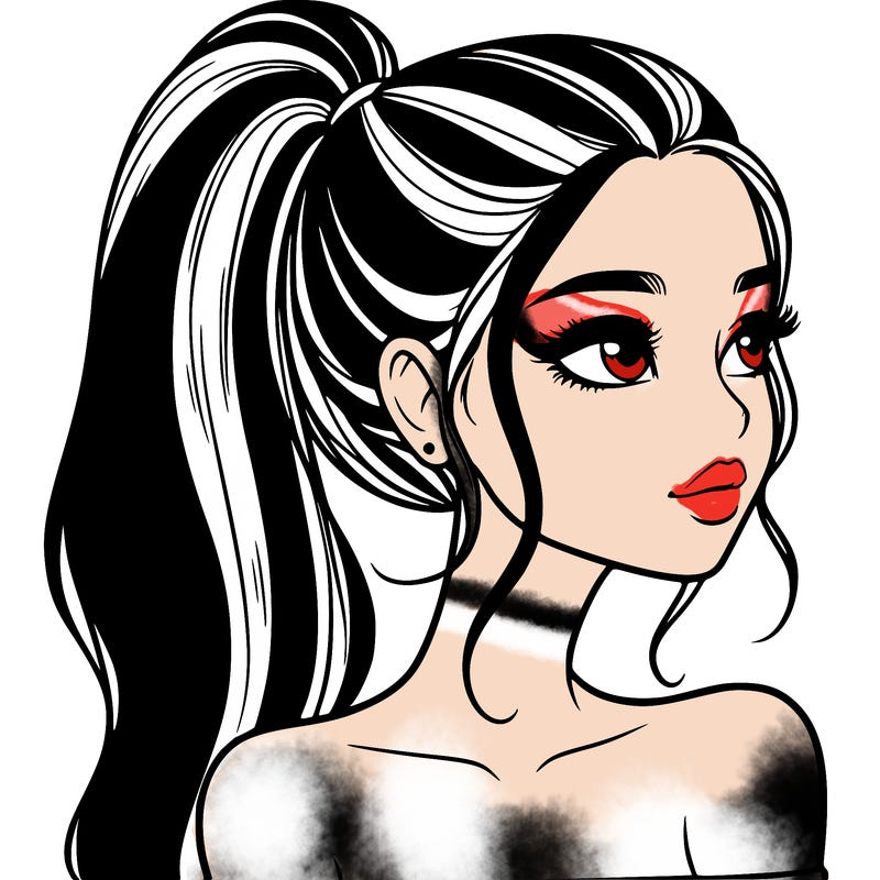 a beautiful and realistic girl with a high pony tail