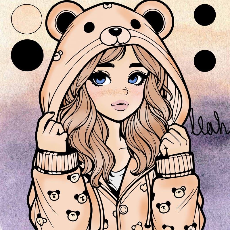 realistic girl in a animal pjs hoodie