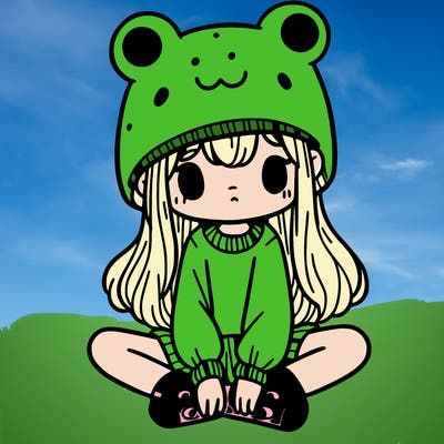 a girl wearing a frog hat and some frog socks