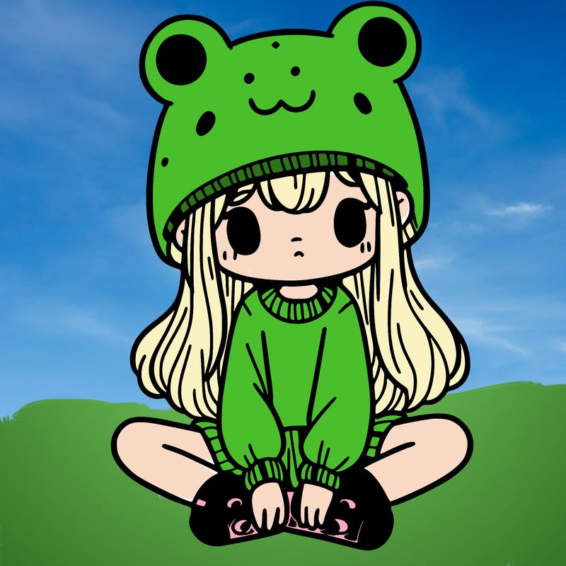 a girl wearing a frog hat and some frog socks