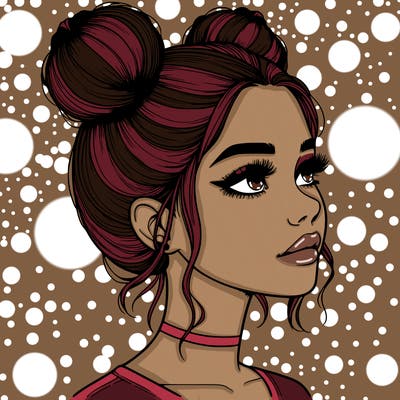 realistic girl with buns on the top of her head