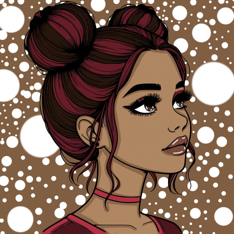 realistic girl with buns on the top of her head