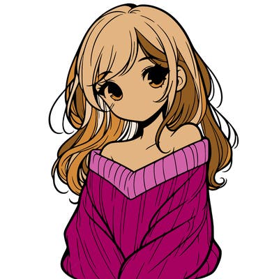 shy pretty girl wearing a sweater that is falling off one shoulder portrait