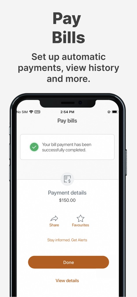 Alterna Savings Mobile Banking - Mobile app screen showing a successful bill payment of 150 dollars in the Alterna Savings app