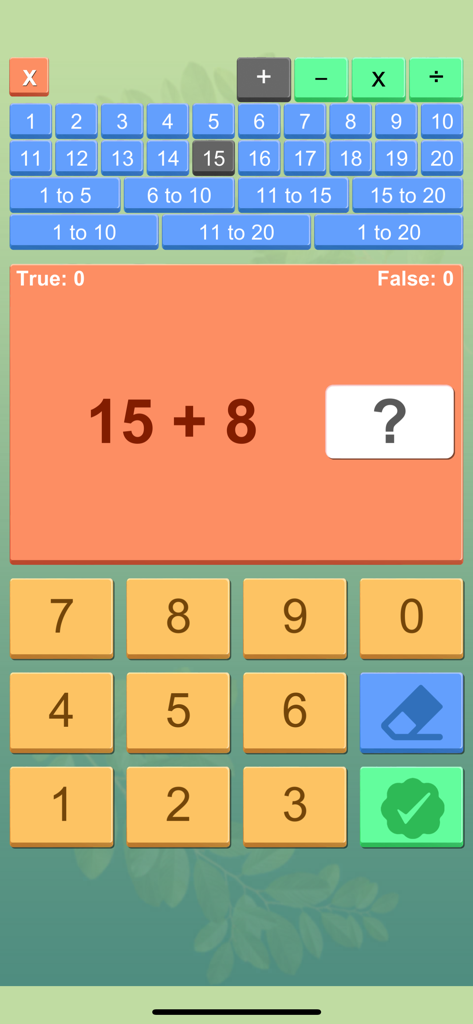 Math Tables with Quiz - Interactive addition quiz screen with numeric keypad entry for kids math practice